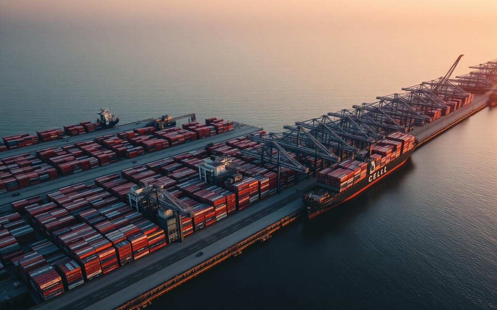 International shipping port with cargo containers